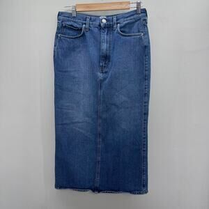 Toteme Bitti Rigid Denim Midi Skirt Womens Medium Washed Blue Organic Cotton